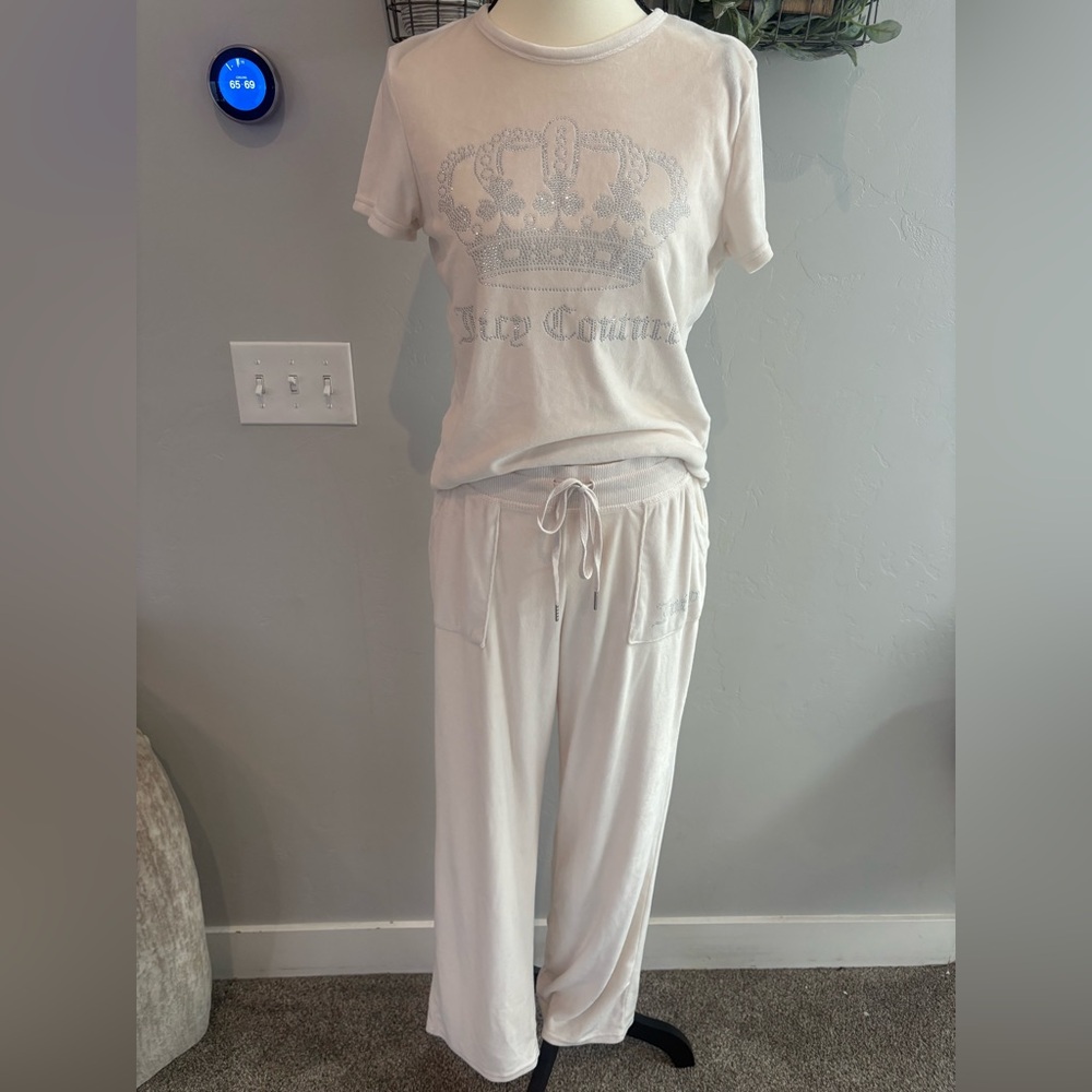 Juicy Couture Cream Embellished Crown Loungewear Set
